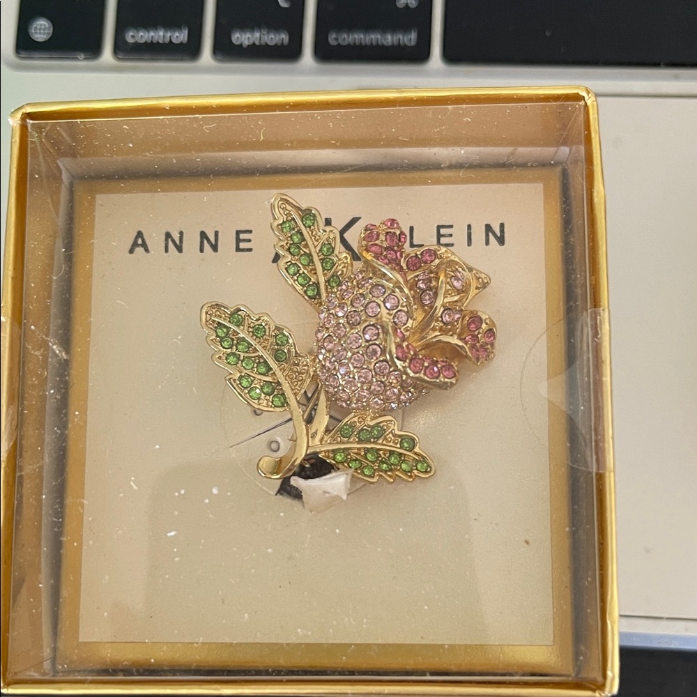 Anne Klein Gold and Pink Brooch
